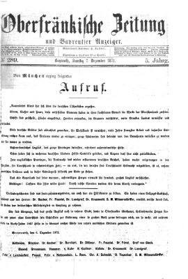 Oberfränkische Zeitung und Bayreuther Anzeiger (Bayreuther Anzeiger) Samstag 7. Dezember 1872