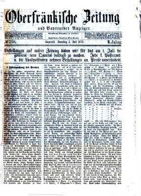 Oberfränkische Zeitung und Bayreuther Anzeiger (Bayreuther Anzeiger) Samstag 5. Juli 1873