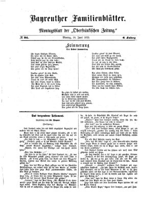 Bayreuther Familienblätter (Bayreuther Anzeiger) Montag 16. Juni 1873