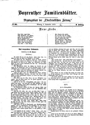 Bayreuther Familienblätter (Bayreuther Anzeiger) Montag 1. September 1873