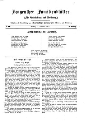 Bayreuther Familienblätter (Bayreuther Anzeiger) Montag 17. November 1873