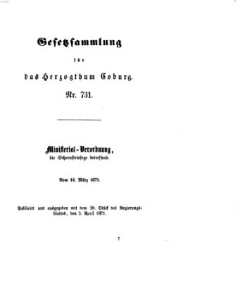 Gesetz-Sammlung für das Herzogtum Coburg (Coburger Regierungs-Blatt) Mittwoch 5. April 1871