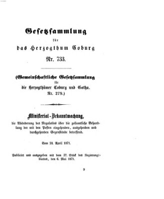 Gesetz-Sammlung für das Herzogtum Coburg (Coburger Regierungs-Blatt) Samstag 6. Mai 1871