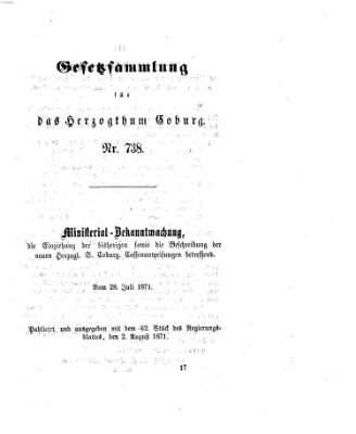 Gesetz-Sammlung für das Herzogtum Coburg (Coburger Regierungs-Blatt) Mittwoch 2. August 1871