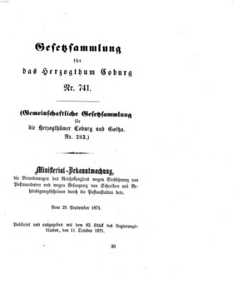 Gesetz-Sammlung für das Herzogtum Coburg (Coburger Regierungs-Blatt) Mittwoch 11. Oktober 1871