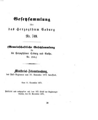 Gesetz-Sammlung für das Herzogtum Coburg (Coburger Regierungs-Blatt) Samstag 23. Dezember 1871