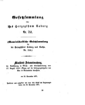 Gesetz-Sammlung für das Herzogtum Coburg (Coburger Regierungs-Blatt) Samstag 30. Dezember 1871