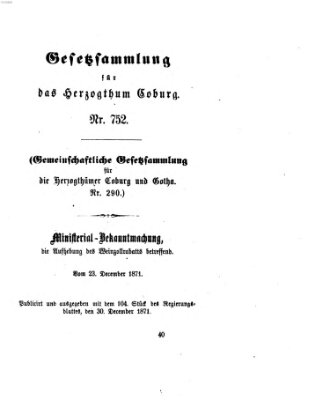 Gesetz-Sammlung für das Herzogtum Coburg (Coburger Regierungs-Blatt) Samstag 30. Dezember 1871