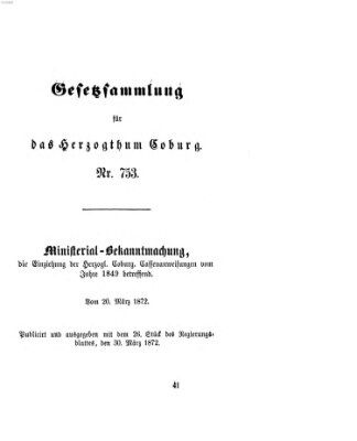 Gesetz-Sammlung für das Herzogtum Coburg (Coburger Regierungs-Blatt) Samstag 30. März 1872