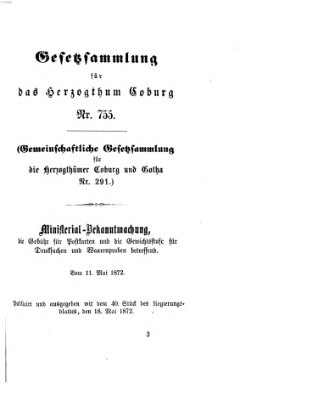 Gesetz-Sammlung für das Herzogtum Coburg (Coburger Regierungs-Blatt) Samstag 18. Mai 1872