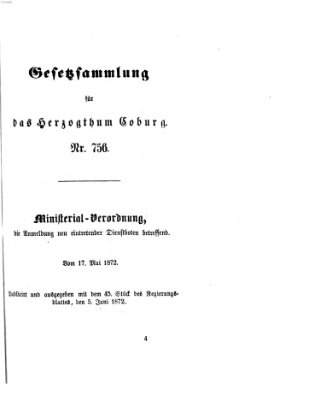 Gesetz-Sammlung für das Herzogtum Coburg (Coburger Regierungs-Blatt) Mittwoch 5. Juni 1872