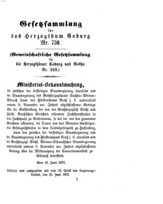 Gesetz-Sammlung für das Herzogtum Coburg (Coburger Regierungs-Blatt) Samstag 29. Juni 1872