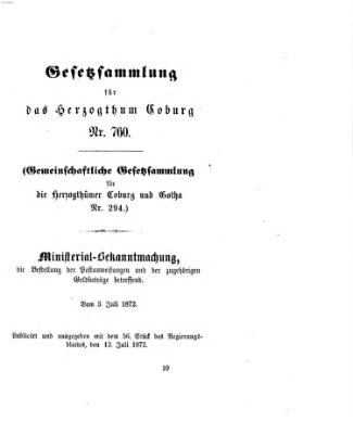 Gesetz-Sammlung für das Herzogtum Coburg (Coburger Regierungs-Blatt) Samstag 13. Juli 1872