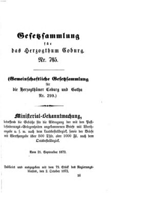 Gesetz-Sammlung für das Herzogtum Coburg (Coburger Regierungs-Blatt) Mittwoch 2. Oktober 1872