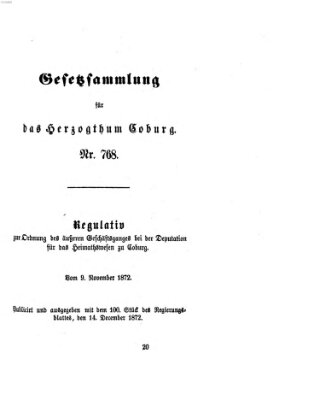 Gesetz-Sammlung für das Herzogtum Coburg (Coburger Regierungs-Blatt) Samstag 14. Dezember 1872