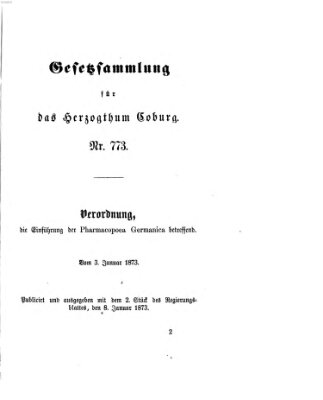 Gesetz-Sammlung für das Herzogtum Coburg (Coburger Regierungs-Blatt) Mittwoch 8. Januar 1873