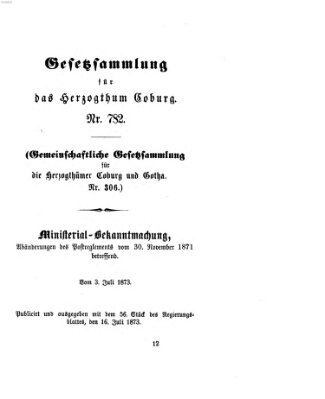 Gesetz-Sammlung für das Herzogtum Coburg (Coburger Regierungs-Blatt) Mittwoch 16. Juli 1873