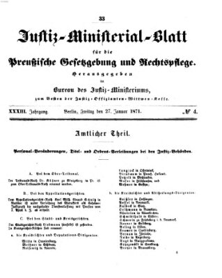 Justiz-Ministerialblatt für die preußische Gesetzgebung und Rechtspflege Freitag 27. Januar 1871