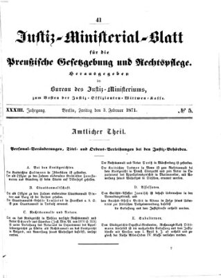 Justiz-Ministerialblatt für die preußische Gesetzgebung und Rechtspflege Freitag 3. Februar 1871