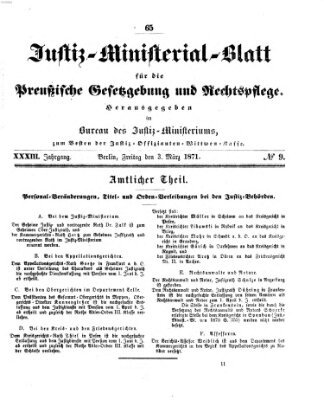 Justiz-Ministerialblatt für die preußische Gesetzgebung und Rechtspflege Freitag 3. März 1871