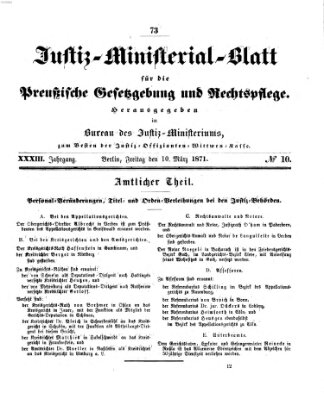 Justiz-Ministerialblatt für die preußische Gesetzgebung und Rechtspflege Freitag 10. März 1871