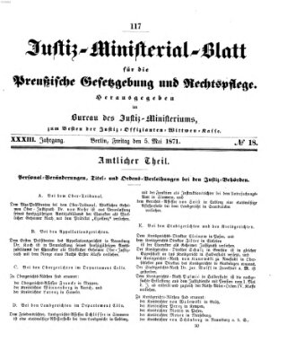 Justiz-Ministerialblatt für die preußische Gesetzgebung und Rechtspflege Freitag 5. Mai 1871