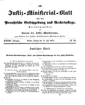 Justiz-Ministerialblatt für die preußische Gesetzgebung und Rechtspflege Freitag 14. Juli 1871