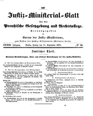 Justiz-Ministerialblatt für die preußische Gesetzgebung und Rechtspflege Freitag 15. September 1871