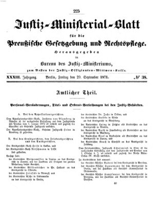 Justiz-Ministerialblatt für die preußische Gesetzgebung und Rechtspflege Freitag 29. September 1871