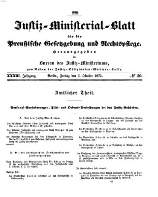 Justiz-Ministerialblatt für die preußische Gesetzgebung und Rechtspflege Freitag 6. Oktober 1871