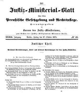 Justiz-Ministerialblatt für die preußische Gesetzgebung und Rechtspflege Freitag 27. Oktober 1871