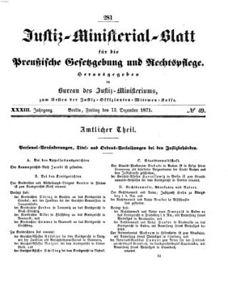 Justiz-Ministerialblatt für die preußische Gesetzgebung und Rechtspflege Freitag 15. Dezember 1871