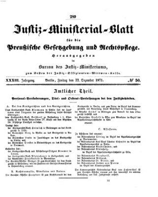 Justiz-Ministerialblatt für die preußische Gesetzgebung und Rechtspflege Freitag 22. Dezember 1871