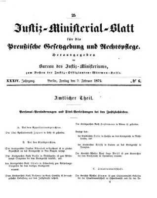 Justiz-Ministerialblatt für die preußische Gesetzgebung und Rechtspflege Freitag 9. Februar 1872