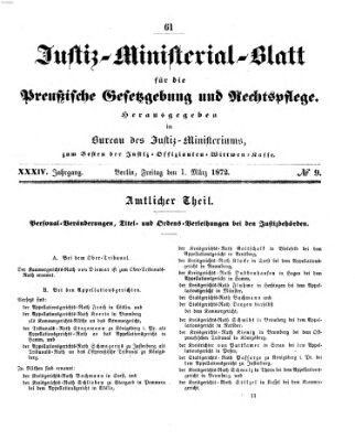 Justiz-Ministerialblatt für die preußische Gesetzgebung und Rechtspflege Freitag 1. März 1872