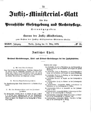 Justiz-Ministerialblatt für die preußische Gesetzgebung und Rechtspflege Freitag 15. März 1872