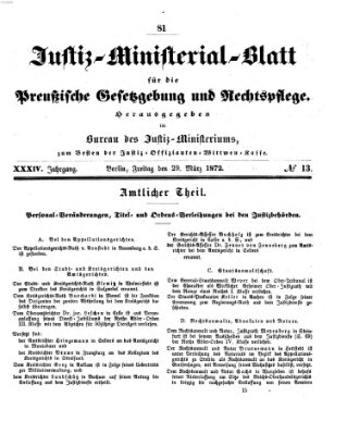 Justiz-Ministerialblatt für die preußische Gesetzgebung und Rechtspflege Freitag 29. März 1872