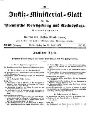 Justiz-Ministerialblatt für die preußische Gesetzgebung und Rechtspflege Freitag 12. April 1872