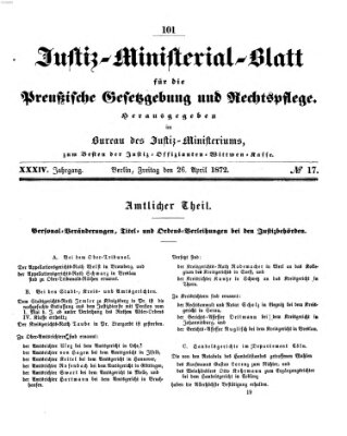 Justiz-Ministerialblatt für die preußische Gesetzgebung und Rechtspflege Freitag 26. April 1872
