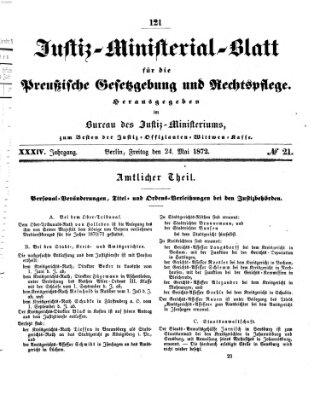 Justiz-Ministerialblatt für die preußische Gesetzgebung und Rechtspflege Donnerstag 23. Mai 1872