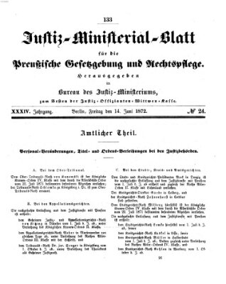 Justiz-Ministerialblatt für die preußische Gesetzgebung und Rechtspflege Freitag 14. Juni 1872