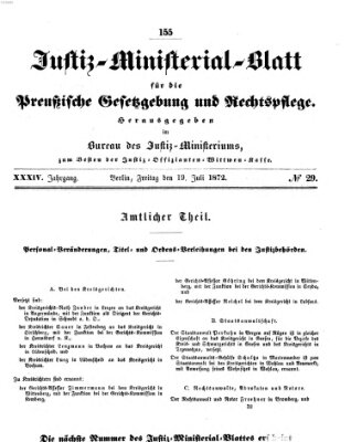 Justiz-Ministerialblatt für die preußische Gesetzgebung und Rechtspflege Freitag 19. Juli 1872