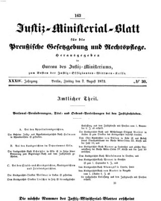 Justiz-Ministerialblatt für die preußische Gesetzgebung und Rechtspflege Freitag 2. August 1872