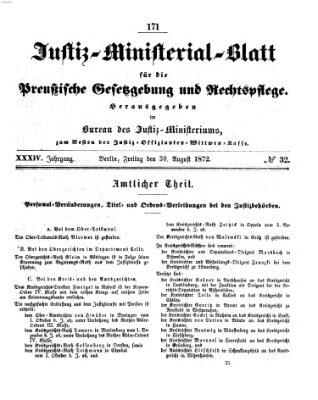 Justiz-Ministerialblatt für die preußische Gesetzgebung und Rechtspflege Freitag 30. August 1872