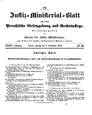 Justiz-Ministerialblatt für die preußische Gesetzgebung und Rechtspflege Freitag 6. September 1872