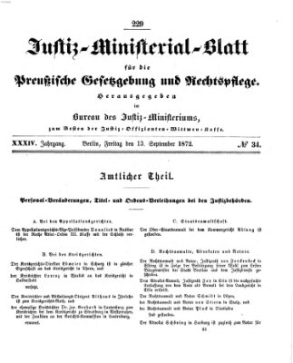 Justiz-Ministerialblatt für die preußische Gesetzgebung und Rechtspflege Freitag 13. September 1872