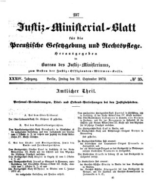 Justiz-Ministerialblatt für die preußische Gesetzgebung und Rechtspflege Freitag 20. September 1872