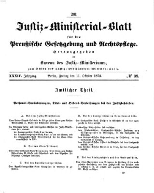 Justiz-Ministerialblatt für die preußische Gesetzgebung und Rechtspflege Freitag 11. Oktober 1872