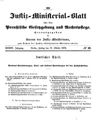 Justiz-Ministerialblatt für die preußische Gesetzgebung und Rechtspflege Freitag 18. Oktober 1872