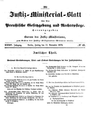 Justiz-Ministerialblatt für die preußische Gesetzgebung und Rechtspflege Freitag 15. November 1872